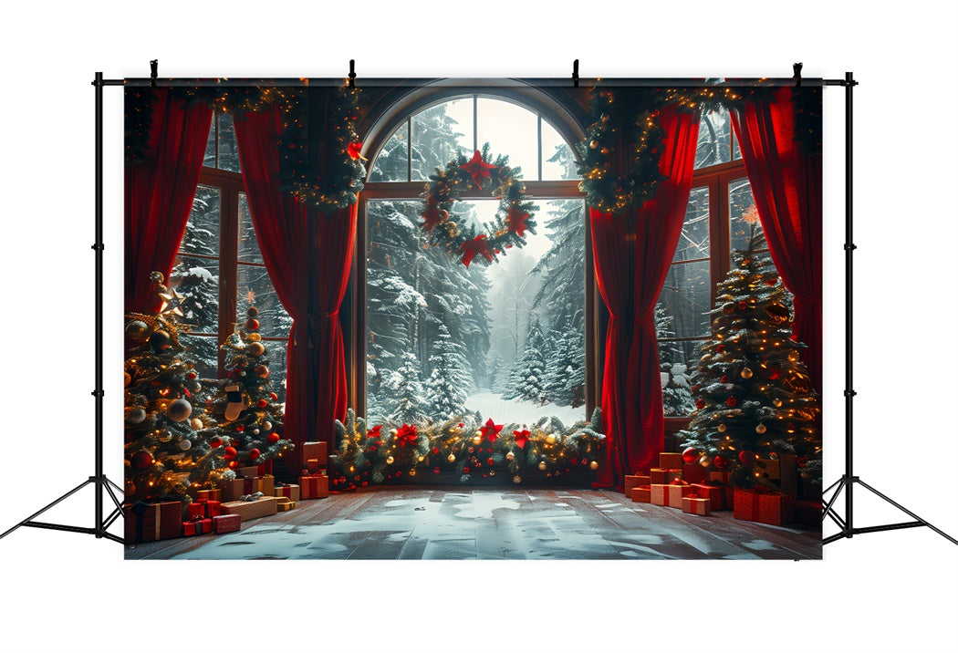 Winter Wonderland Through the Window Christmas Backdrop UK BRP8-143