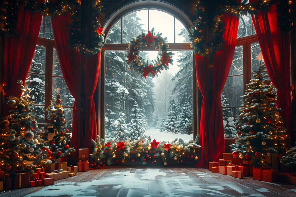 Winter Wonderland Through the Window Christmas Backdrop UK BRP8-143