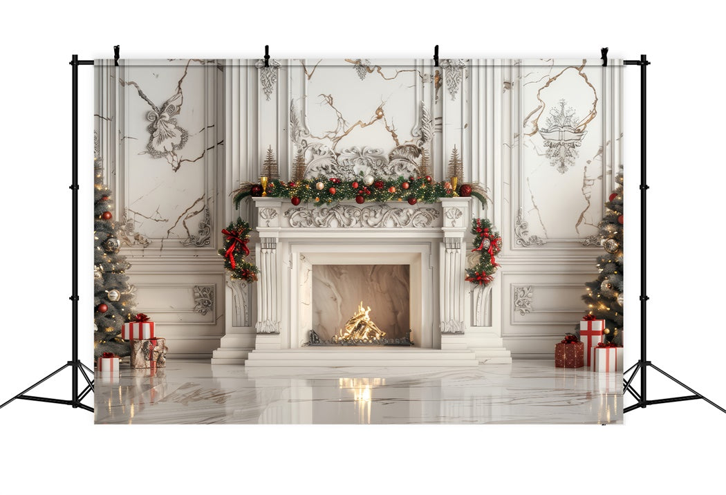 White Marble Christmas Elegance Backdrop UK BRP8-144