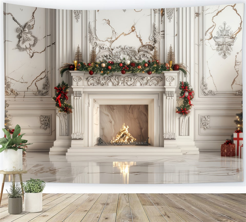 White Marble Christmas Elegance Backdrop UK BRP8-144