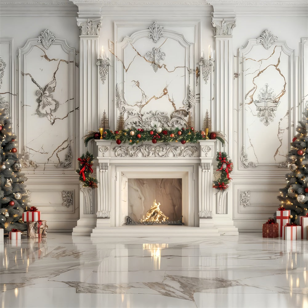 White Marble Christmas Elegance Backdrop UK BRP8-144