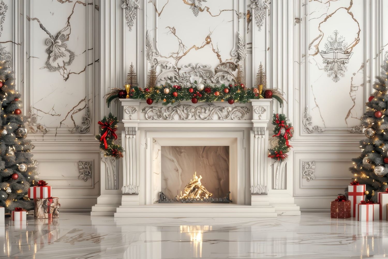 White Marble Christmas Elegance Backdrop UK BRP8-144