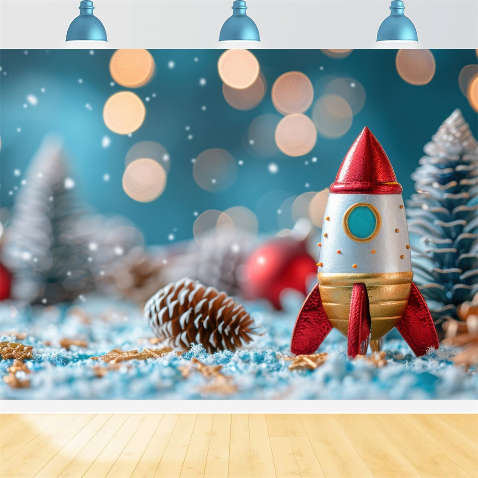 Sparkling Lights and Rocket Christmas Backdrop UK BRP8-145