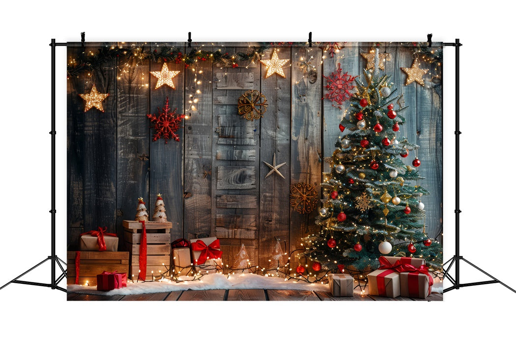 Wooden Wall Christmas Tree and Gifts Backdrop UK BRP8-146