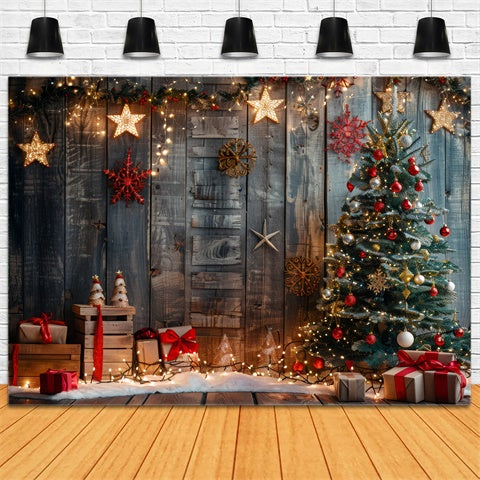 Wooden Wall Christmas Tree and Gifts Backdrop UK BRP8-146