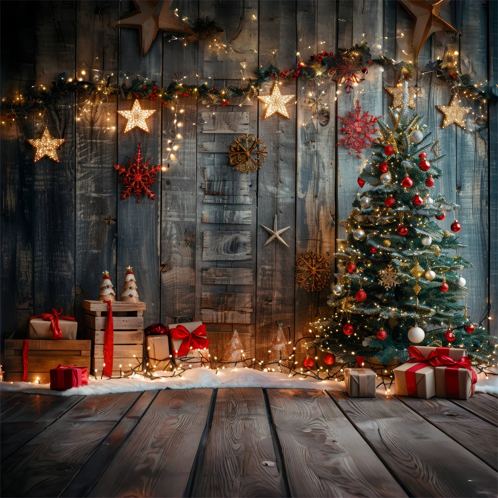 Wooden Wall Christmas Tree and Gifts Backdrop UK BRP8-146