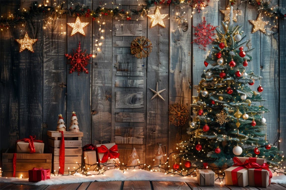 Wooden Wall Christmas Tree and Gifts Backdrop UK BRP8-146