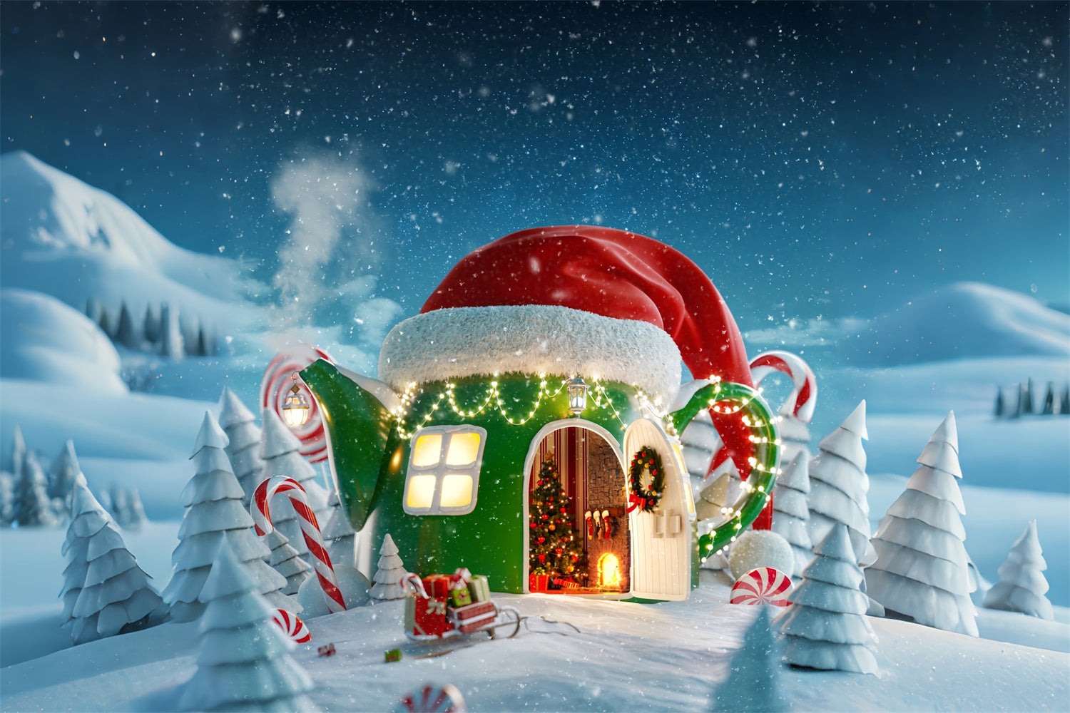 Whimsical Christmas Teapot Backdrop UK BRP8-149