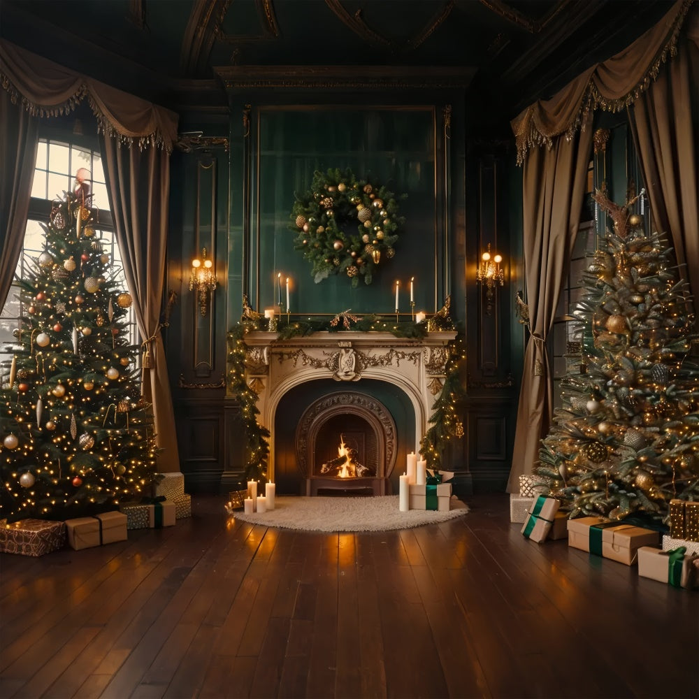 Christmas Candlelit Fireplace Backdrop UK BRP8-14