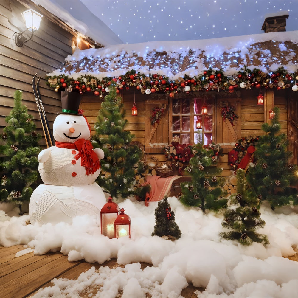 Rustic Christmas Cabin and Snowman Backdrop UK BRP8-152