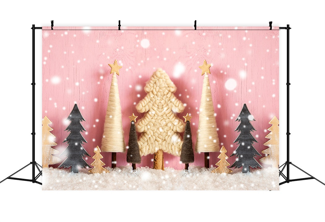 Christmas Craft Tree Snowfall Pink Backdrop UK BRP8-154