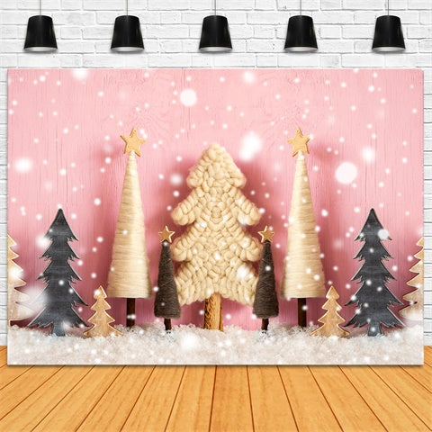 Christmas Craft Tree Snowfall Pink Backdrop UK BRP8-154