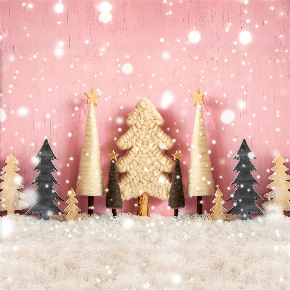 Christmas Craft Tree Snowfall Pink Backdrop UK BRP8-154