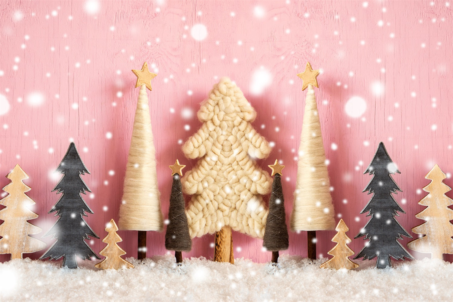 Christmas Craft Tree Snowfall Pink Backdrop UK BRP8-154