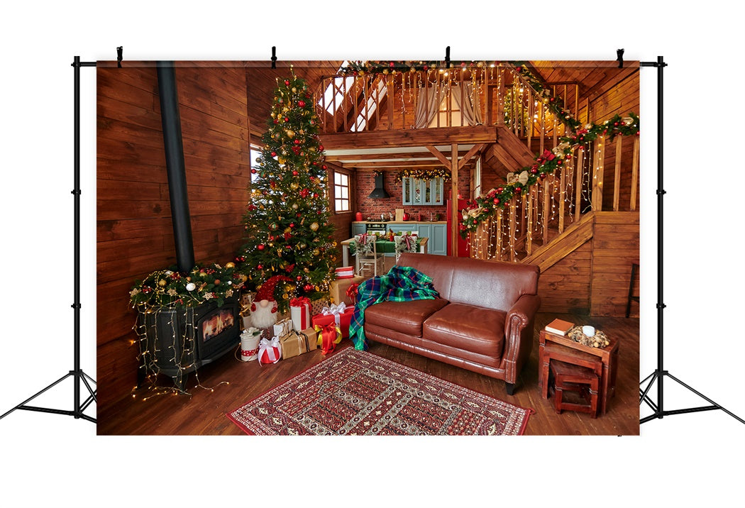 Christmas Warm Wooden Living Room Backdrop UK BRP8-158