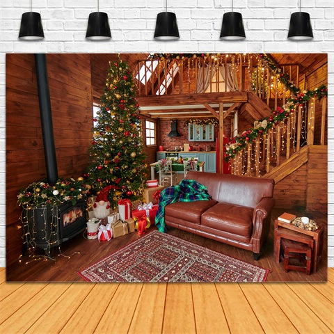 Christmas Warm Wooden Living Room Backdrop UK BRP8-158