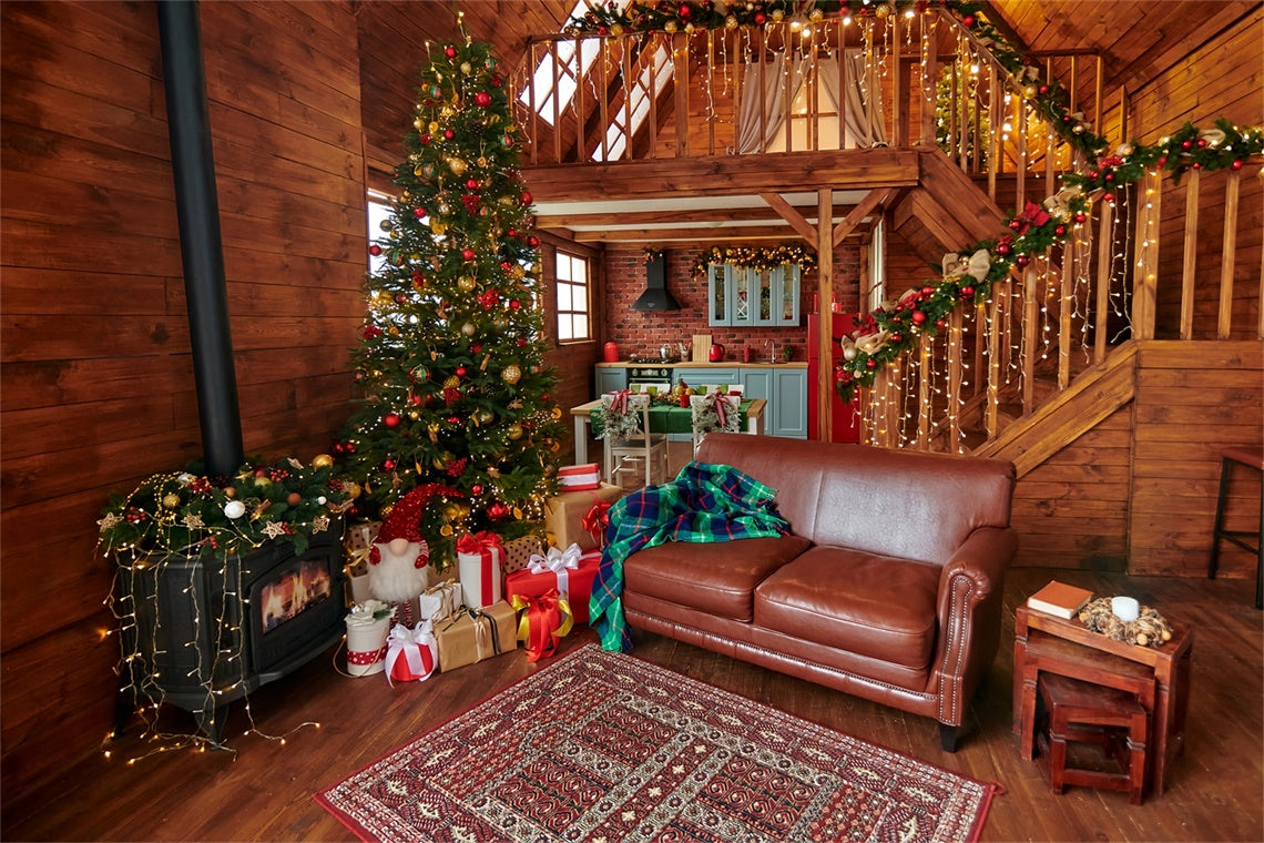 Christmas Warm Wooden Living Room Backdrop UK BRP8-158