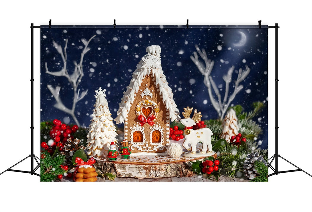 Christmas Gingerbread Reindeer Cottage Backdrop UK BRP8-160