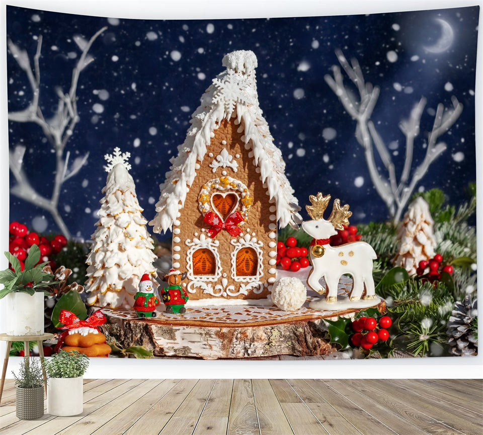 Christmas Gingerbread Reindeer Cottage Backdrop UK BRP8-160