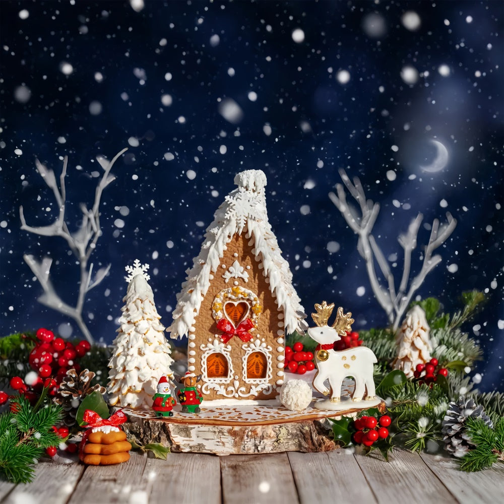 Christmas Gingerbread Reindeer Cottage Backdrop UK BRP8-160