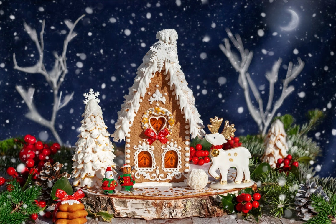 Christmas Gingerbread Reindeer Cottage Backdrop UK BRP8-160