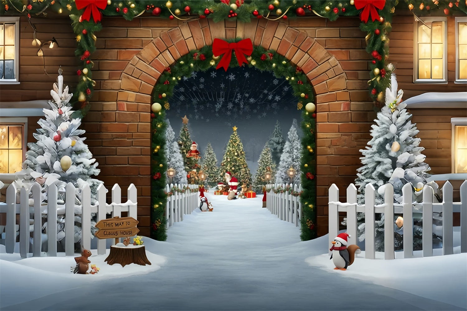 Christmas Santa Village Gate Backdrop UK BRP8-161