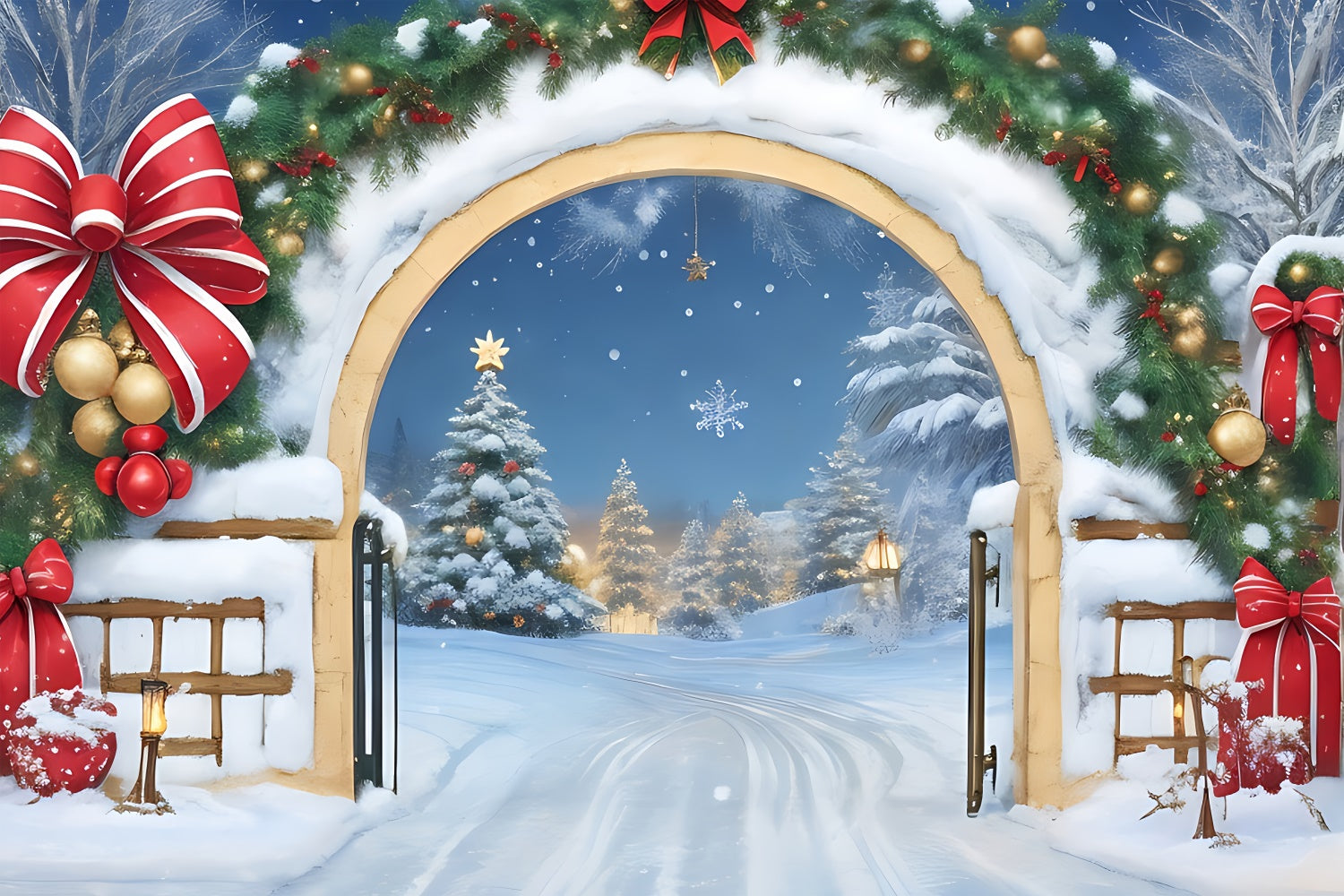 Christmas Snowy Trail and Arch Backdrop UK BRP8-162