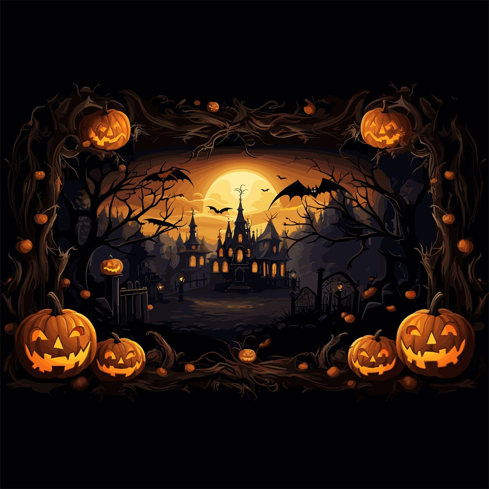 Spooky Castle and Pumpkins Halloween Backdrop BRP8-164