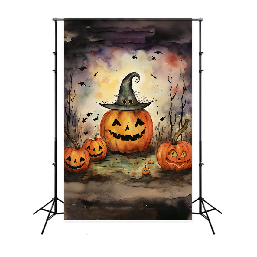 Halloween Witch Hat and Pumpkin Faces Backdrop BRP8-167