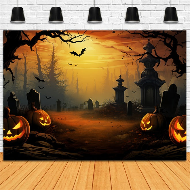 Mysterious Tombstones and Glowing Pumpkins Halloween Backdrop BRP8-168