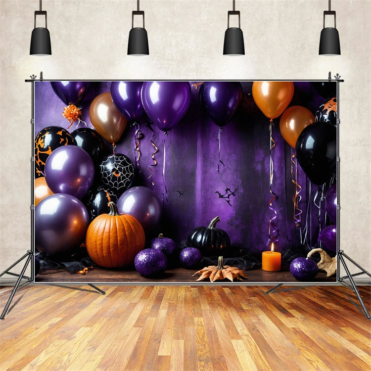 Purple and Black Balloons Halloween Party Backdrop BRP8-175