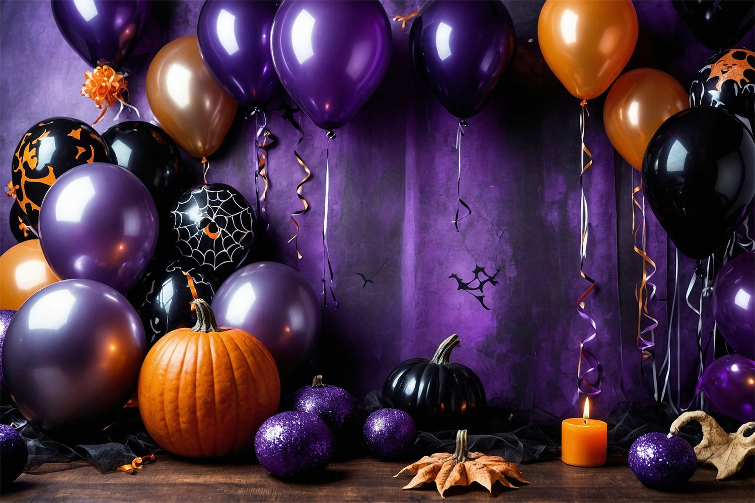 Purple and Black Balloons Halloween Party Backdrop BRP8-175