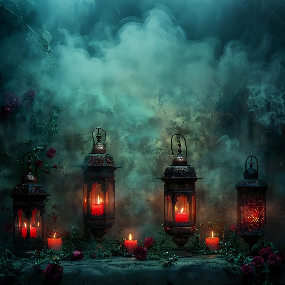 Fog with Lanterns and Roses Halloween Backdrop BRP8-177