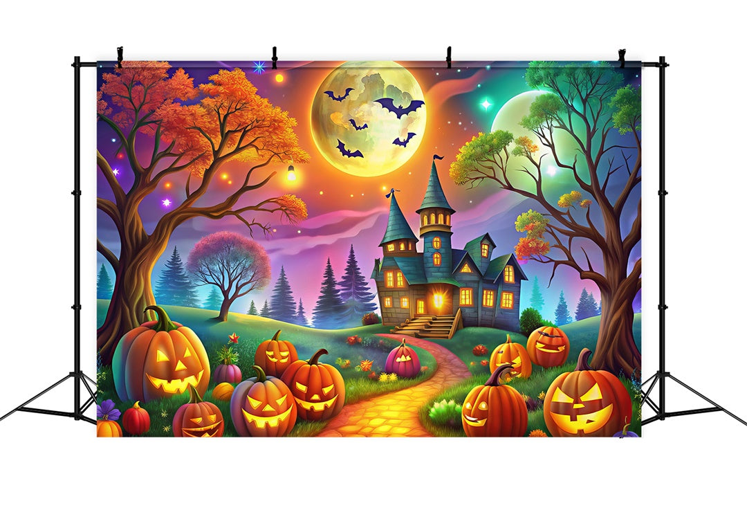 Fantasy Halloween Forest with Glowing Pumpkins Backdrop BRP8-178