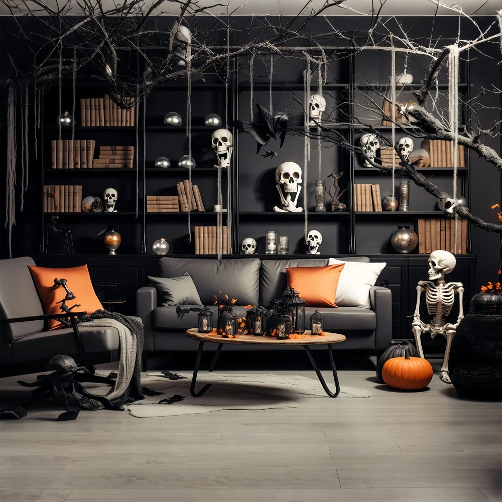 Skeleton Study Room Halloween Photo Backdrop BRP8-186