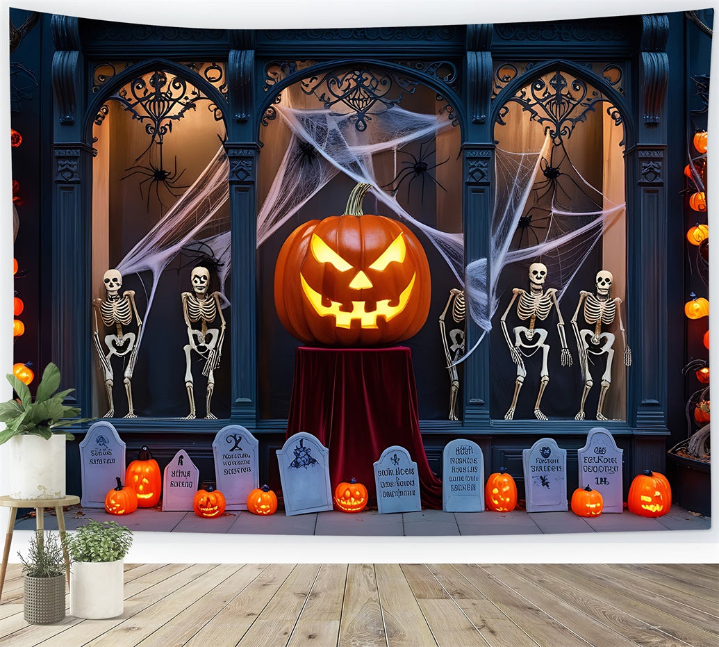 Halloween Window with Pumpkin and Skeletons Backdrop BRP8-194