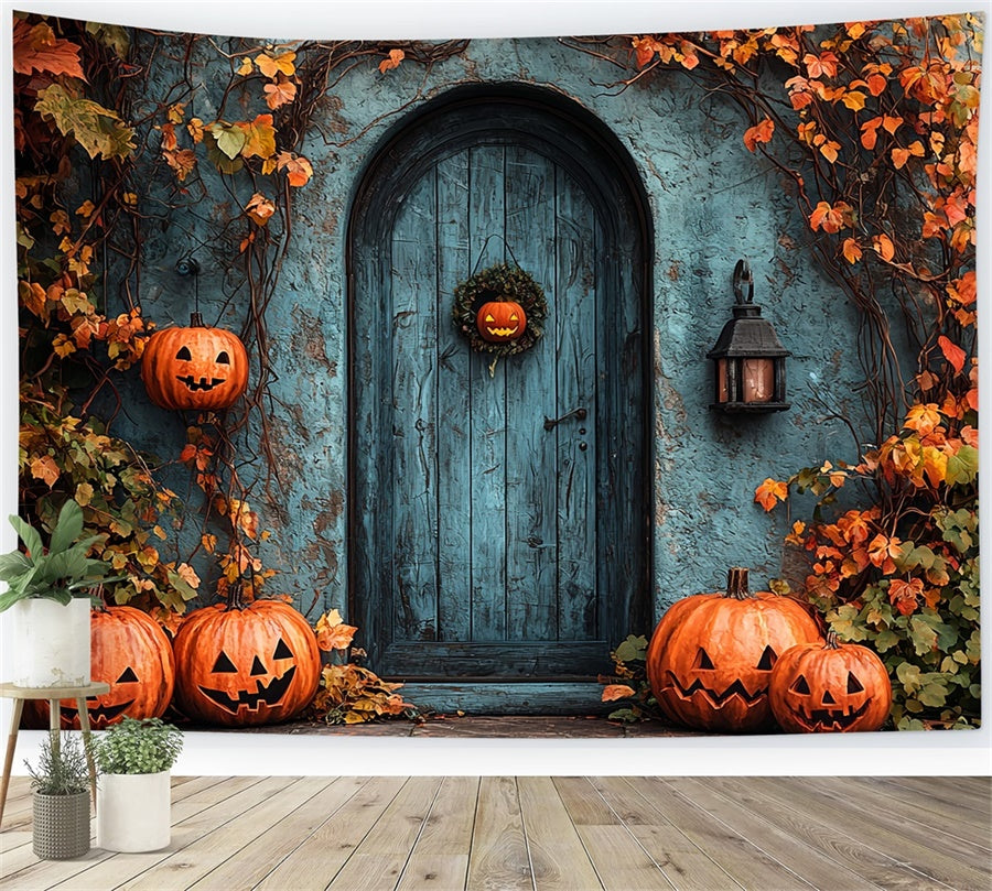 Halloween Doorway with Pumpkins and Vines Backdrop BRP8-198