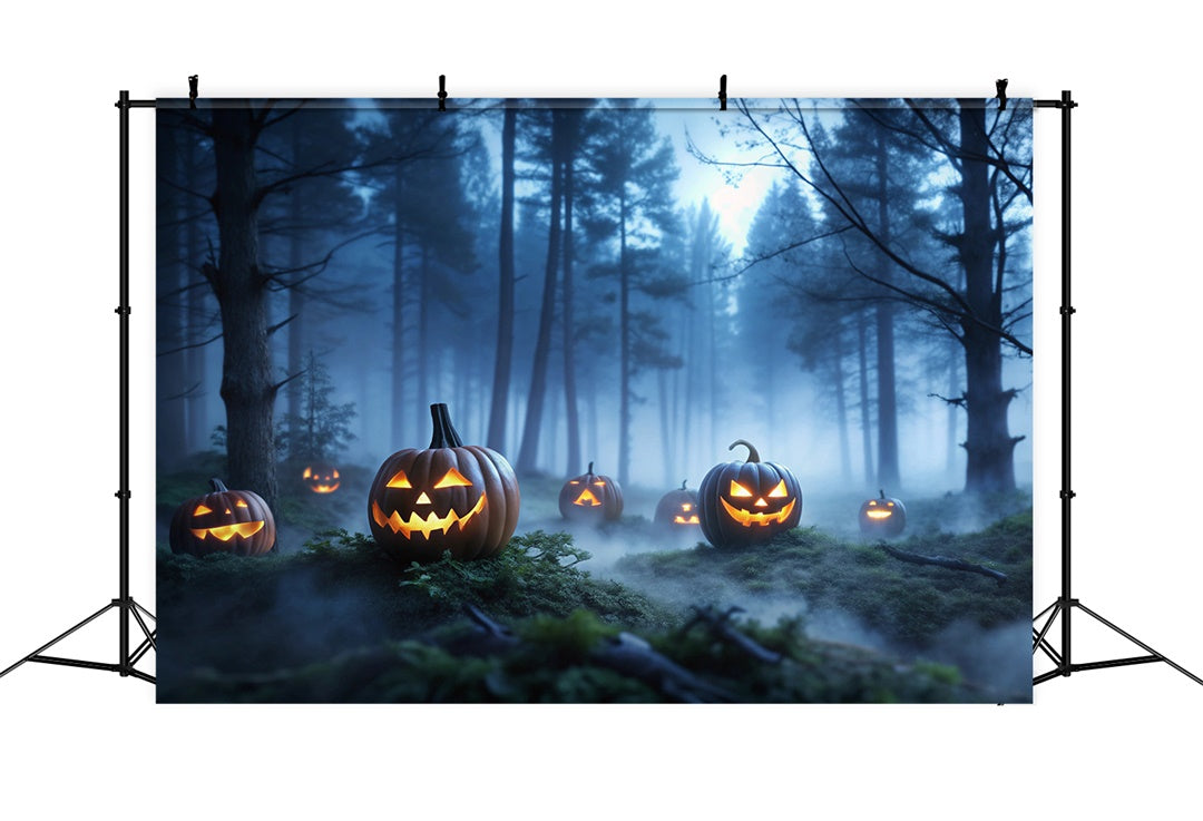 Halloween Misty Enchanted Woods and Pumpkins Backdrop BRP8-199