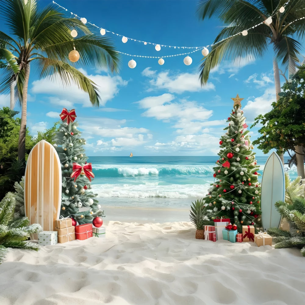 Christmas Palm Trees and Surf Backdrop UK BRP8-1