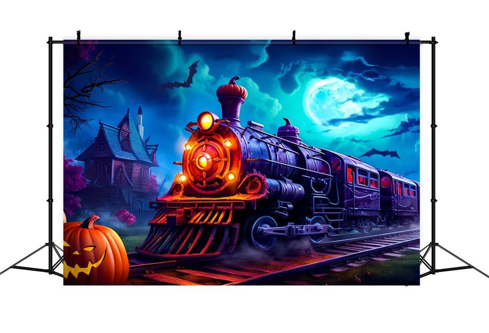 Halloween Haunted Pumpkin Express Train Backdrop UK BRP8-201