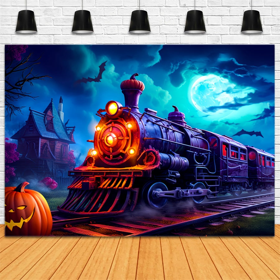 Halloween Haunted Pumpkin Express Train Backdrop UK BRP8-201