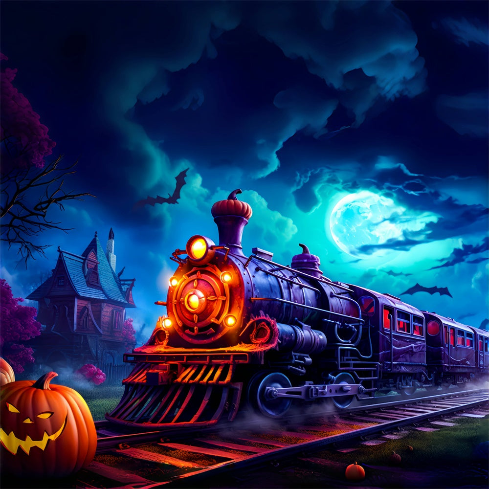 Halloween Haunted Pumpkin Express Train Backdrop UK BRP8-201