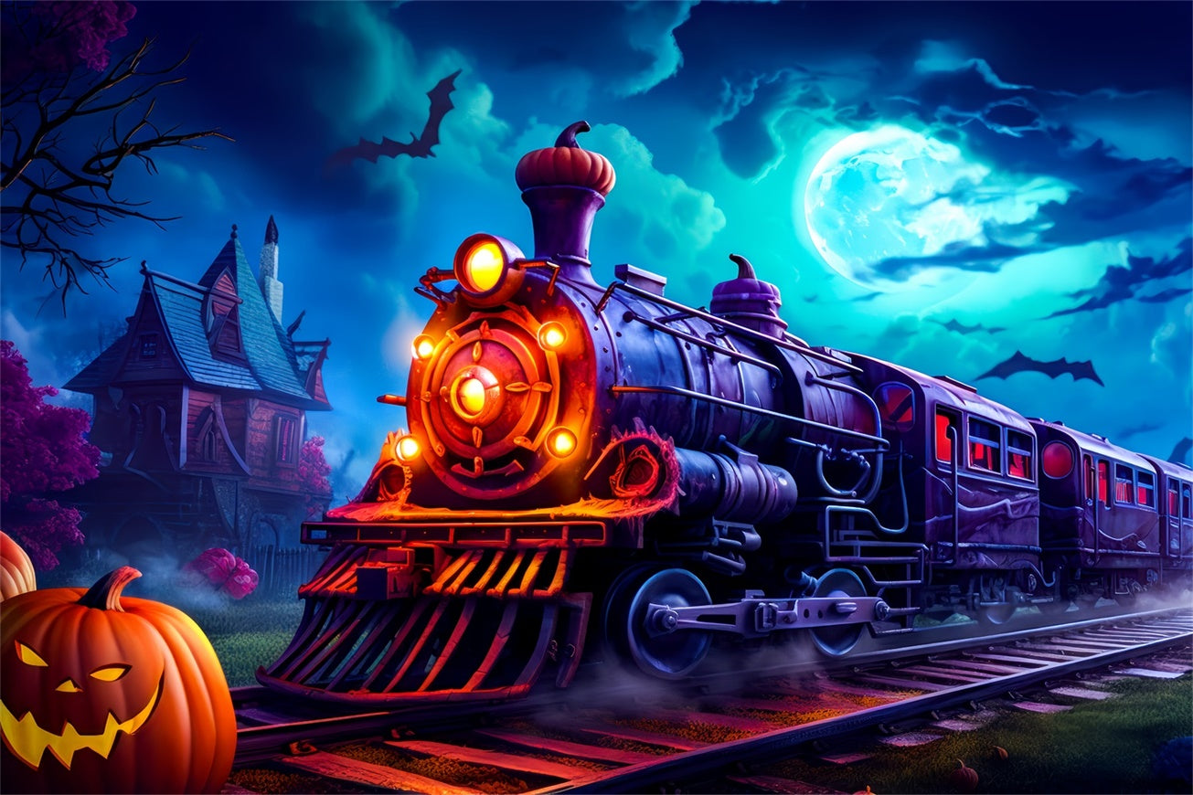 Halloween Haunted Pumpkin Express Train Backdrop UK BRP8-201