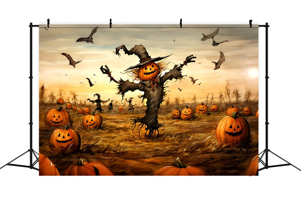 Halloween Spooky Scarecrow in Pumpkin Field Backdrop UK BRP8-202