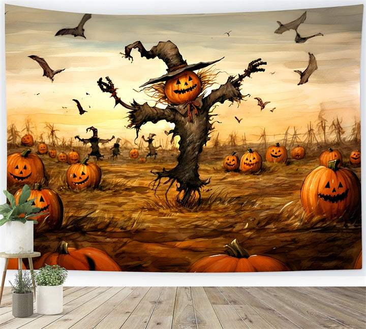 Halloween Spooky Scarecrow in Pumpkin Field Backdrop UK BRP8-202