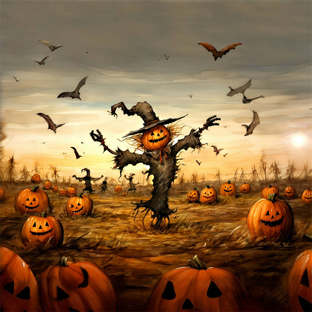 Halloween Spooky Scarecrow in Pumpkin Field Backdrop UK BRP8-202