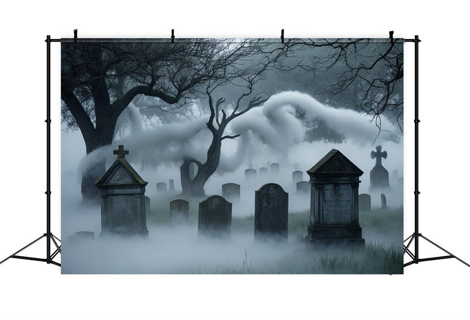 Halloween Haunting Graveyard with Eerie Mist Backdrop UK BRP8-206