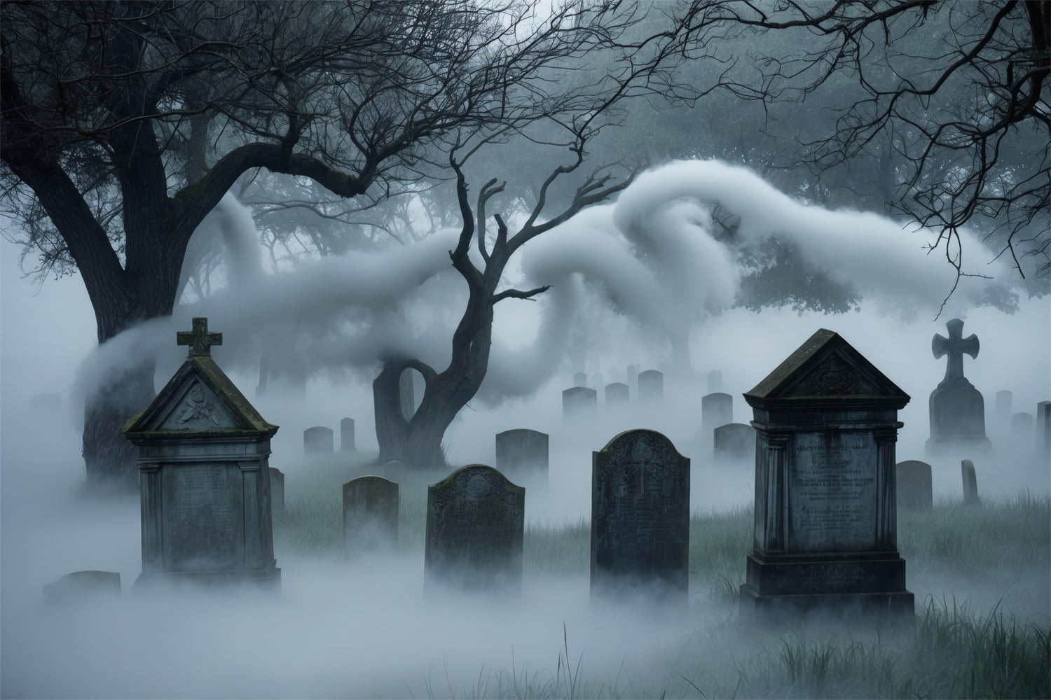 Halloween Haunting Graveyard with Eerie Mist Backdrop UK BRP8-206