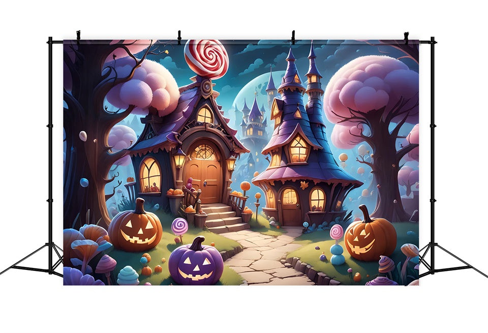 Halloween Candy Cottage Fantasy Night Backdrop UK BRP8-207