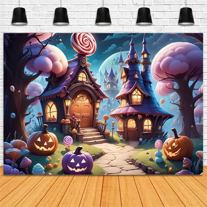 Halloween Candy Cottage Fantasy Night Backdrop UK BRP8-207